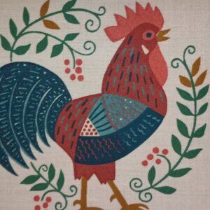 Vintage Printed Rooster Wooden frame Size 9.5" Squared EUC